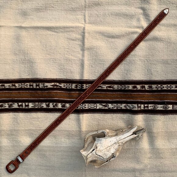 Vogt western hand tooled sterling silver acorn leaf embossed leather belt - Picture 4 of 13